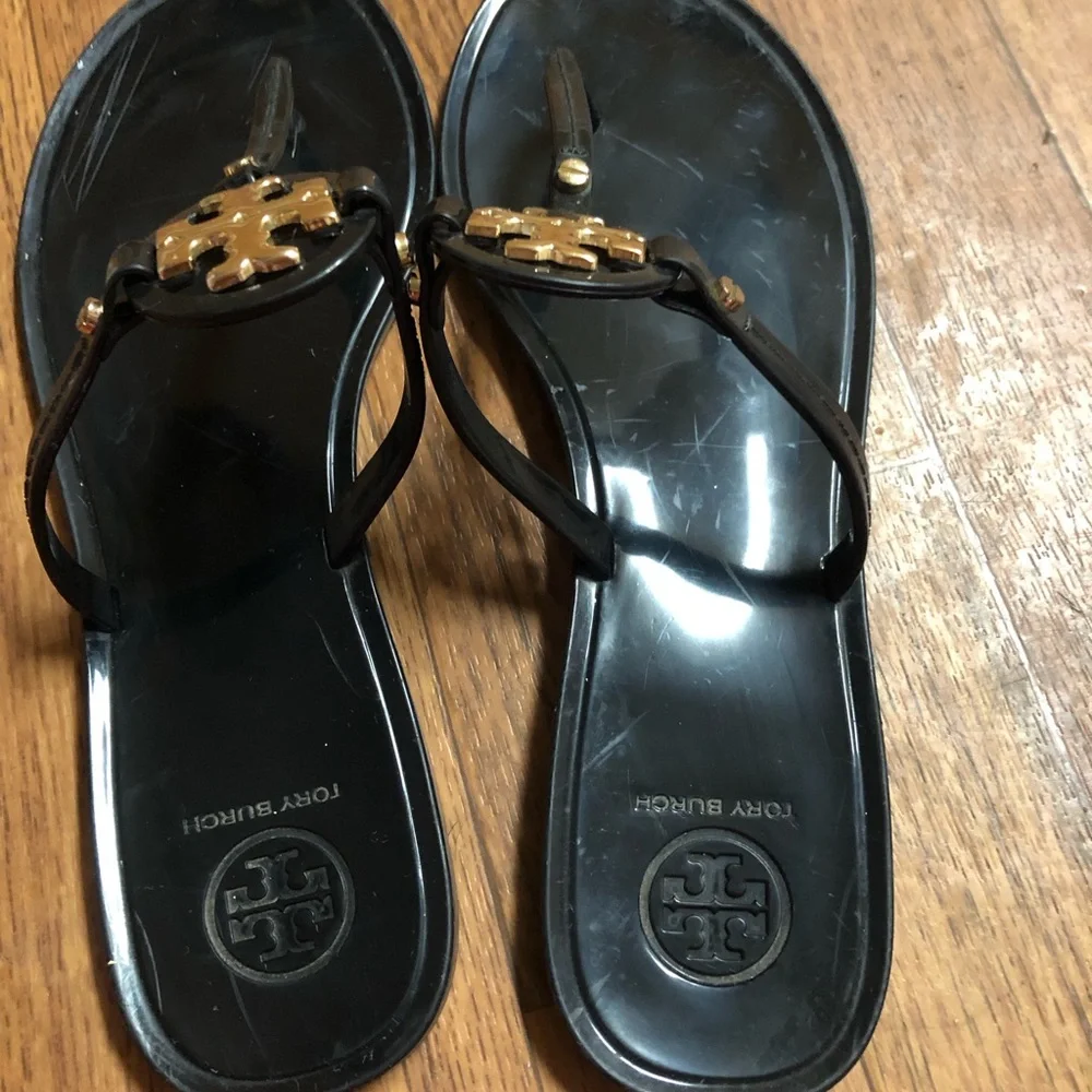 Tory Burch Black Logo Toe-Post Sandals